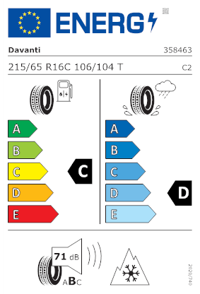 Etichetta per gomma: DAVANTI, WINTOURA VAN 215/65 R16 106T Invernali