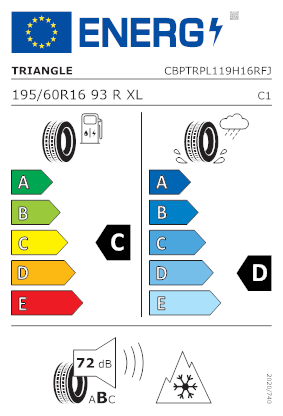 Etichetta per gomma: TRIANGLE, PL01 XL NORDIC FRICTION 195/60 R16 93R Invernali