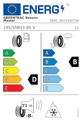 Etichetta per gomma: GREENTRAC, SEASON MASTER 195/55 R15 85V Quattro-stagioni