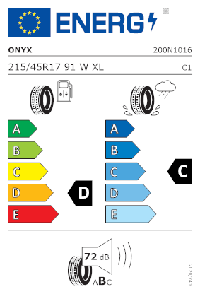 Etichetta per gomma: ONYX, NY-901 XL 215/45 R17 91W Estive