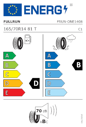 Etichetta per gomma: FULLRUN, FRUN ONE 165/70 R14 81T Estive