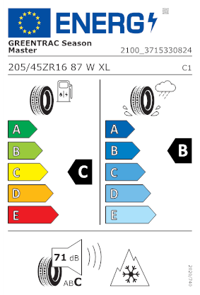 Etichetta per gomma: GREENTRAC, SEASON MASTER 205/45 R16 87W Quattro-stagioni