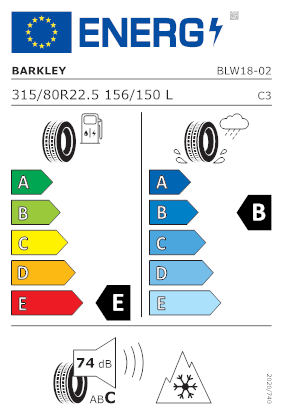 Etichetta per gomma: BARKLEY, BLW18 20PR 315/80 R22.5 156L Estive