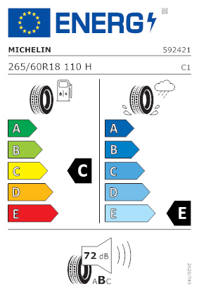 Etichetta per gomma: MICHELIN, PRIMACY XC 265/60 R18 110H Estive