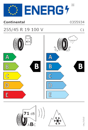 Etichetta per gomma: CONTINENTAL, WINTERCONTACT TS 870 P FR R0 EVC 255/45 R19 100V Quattro-stagioni